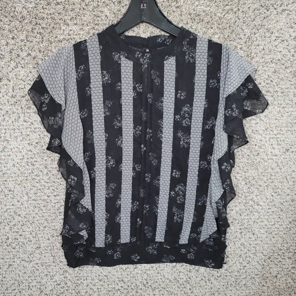 Victorias Secret Top Womens‎ Small Black Sheer Ruffle Blouse Keyhole Button - Picture 1 of 7
